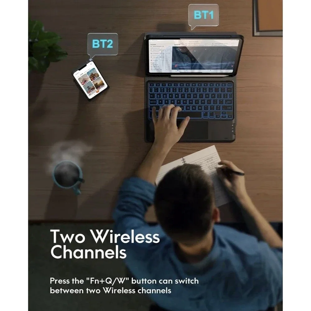 CHESONA for iPad Air 11 Inch Case w/ Keyboard M3/M2 (2025/2024), 7-Color Backlit